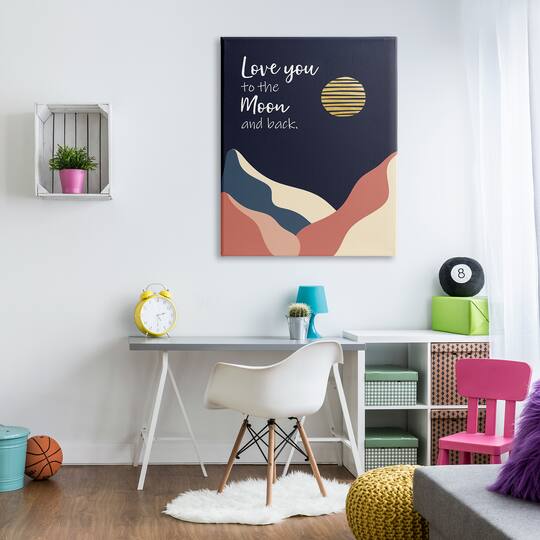 Stupell Industries Love You to Moon Phrase Night Sky Mountains Canvas Wall Art